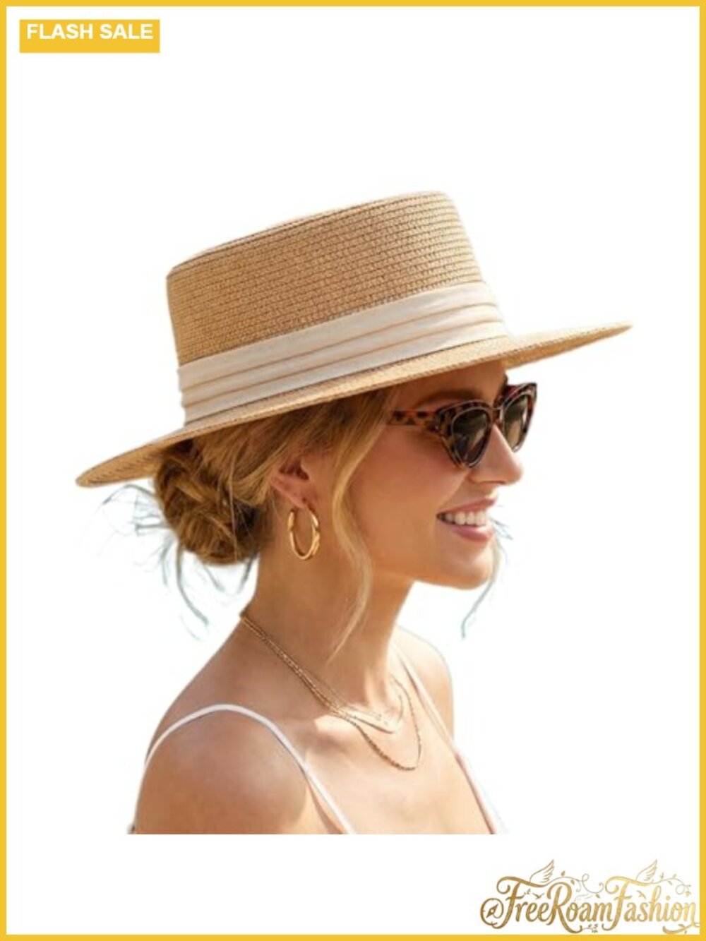 Woven Straw Sun Hat Women Wide Brim Packable UPF 50+ Beach Travel